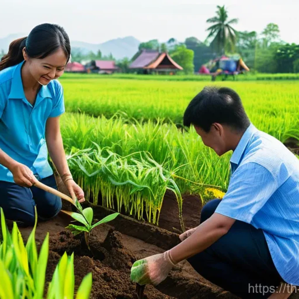 탄소 격리 식재를 위한 지역사회 교육 프로그램 - **Prompt:** A vibrant Thai community gathers in an open field, excitedly participating in a tree-pla...
