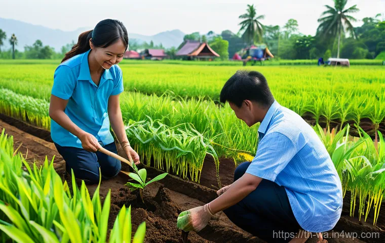 탄소 격리 식재를 위한 지역사회 교육 프로그램 - **Prompt:** A vibrant Thai community gathers in an open field, excitedly participating in a tree-pla...