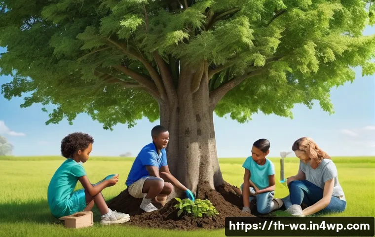탄소 격리 식재 프로젝트를 위한 자금 조달 방법 - **Prompt:** A vibrant, sunny outdoor scene depicting a diverse group of people, including families w...