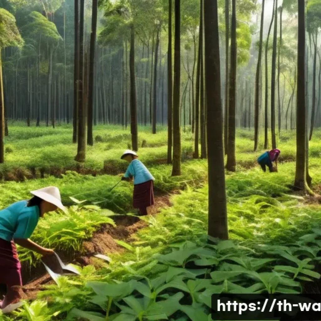 탄소 격리 식재 프로젝트 성공 사례 분석 - **Prompt 1: A Thriving Thai Community Forest with Carbon Credit Monitoring**
"A vibrant, wide-an...