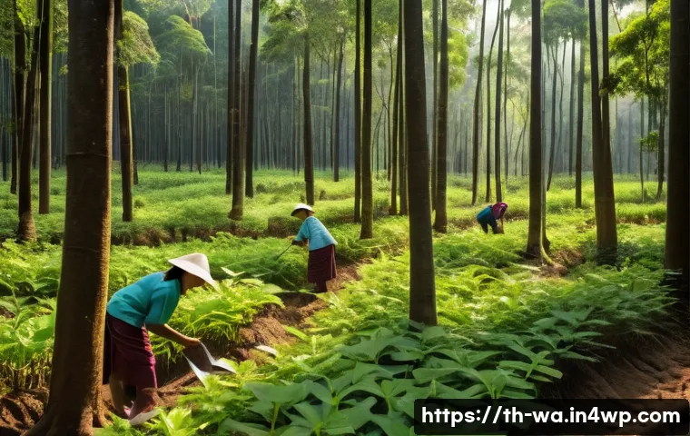 탄소 격리 식재 프로젝트 성공 사례 분석 - **Prompt 1: A Thriving Thai Community Forest with Carbon Credit Monitoring**
"A vibrant, wide-an...
