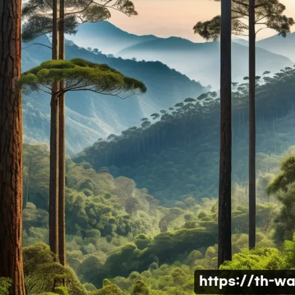 탄소 격리 식재 프로젝트의 성과 공유 및 확산 전략 - A detailed, vibrant forest scene in northern Thailand showcasing tall pine trees and eucalyptus tree...