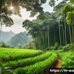 Home 22 탄소 격리 식재 프로젝트 사례 연구 - A lush tropical forest scene in Thailand featuring native tree species such as teak, rosewood, rubbe...