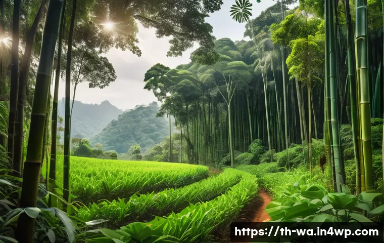 탄소 격리 식재 프로젝트 사례 연구 - A lush tropical forest scene in Thailand featuring native tree species such as teak, rosewood, rubbe...