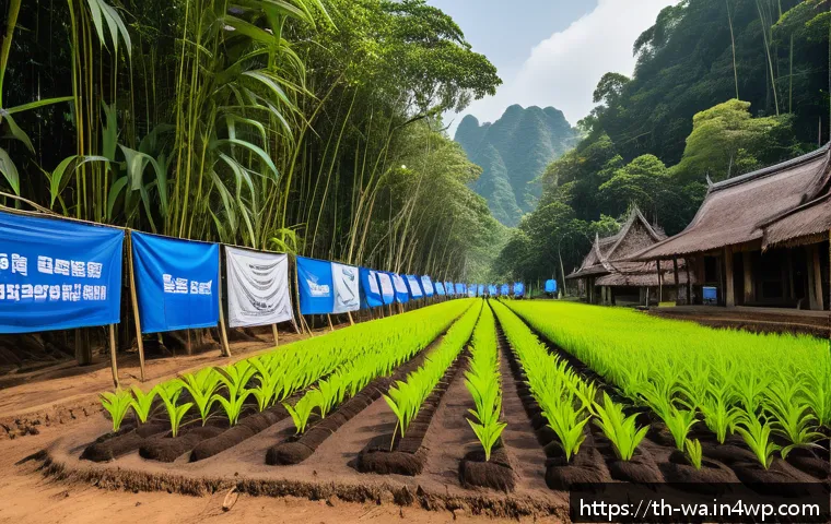 탄소 격리 식재 프로젝트의 재정적 지속 가능성 - A vibrant community tree-planting event in rural Thailand, featuring local villagers in casual cloth...