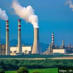 Home 18 탄소 격리 프로젝트의 사업 모델 분석 - A detailed industrial landscape showing a modern Thai coal-fired power plant equipped with advanced ...