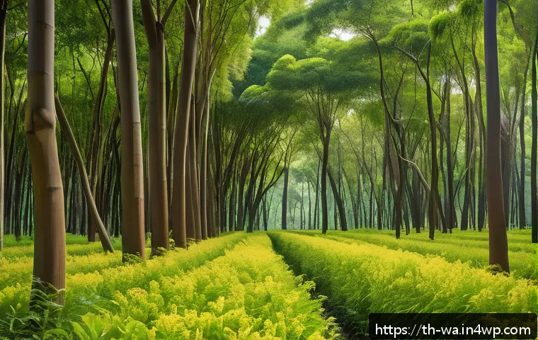 탄소 격리 식재를 위한 생태계 복원 전략 - A lush tropical forest scene in Thailand featuring native teak trees (Tectona grandis) with tall, st...